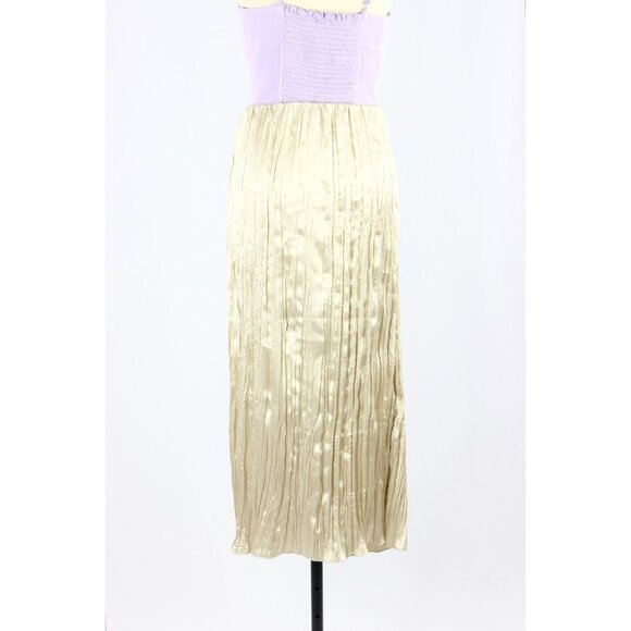 NWT ZARA Champagne Beige Satin Crinkle Pleated Midi Slip Skirt, Size L - Picture 4 of 13